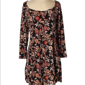 Plus Size Black/Orange Floral Romper Long Sleeve